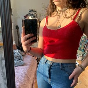 red cropped tank